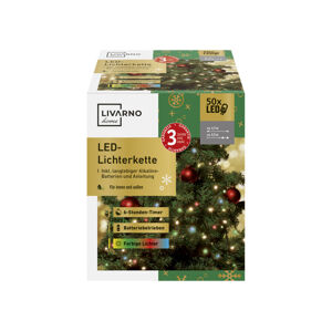 LIVARNO home 50 LED Warm White Fairy String Lights, Battery Outdoor Timer